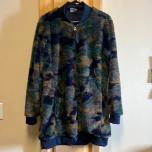 Barely worn Columbia camo long bomber jacket with pockets